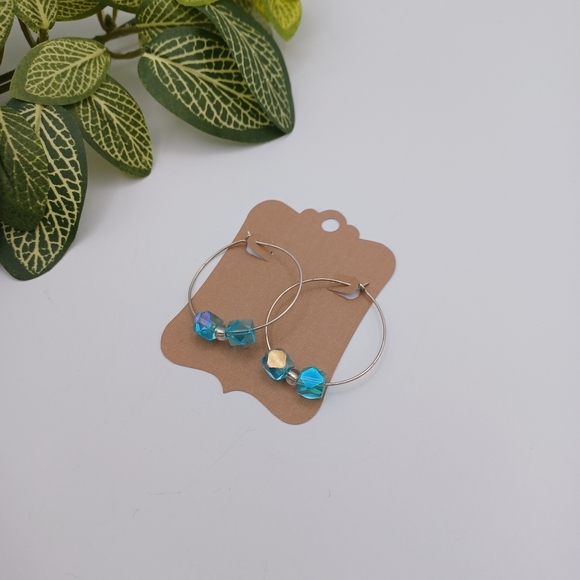 Faceted Glass Bead Hoop Earrings - Picture 2 of 5